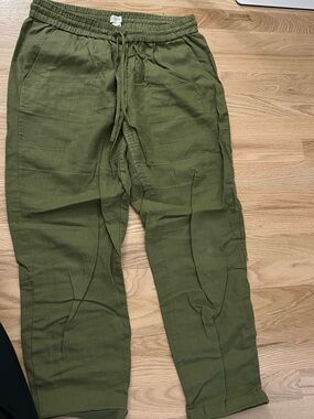 J.Crew linen olive pants ankle length